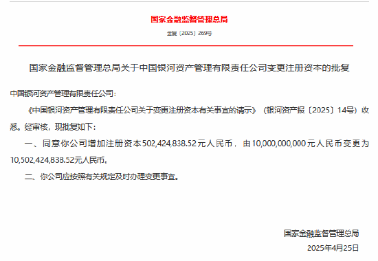 理财配资平台 中国银河资产获批增加注册资本逾5亿元